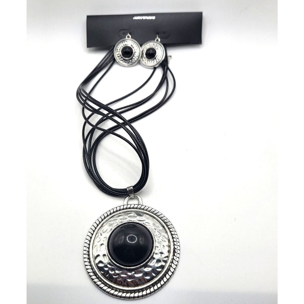 Avenue Demi Parure Black Cabochon Earrings and Necklace